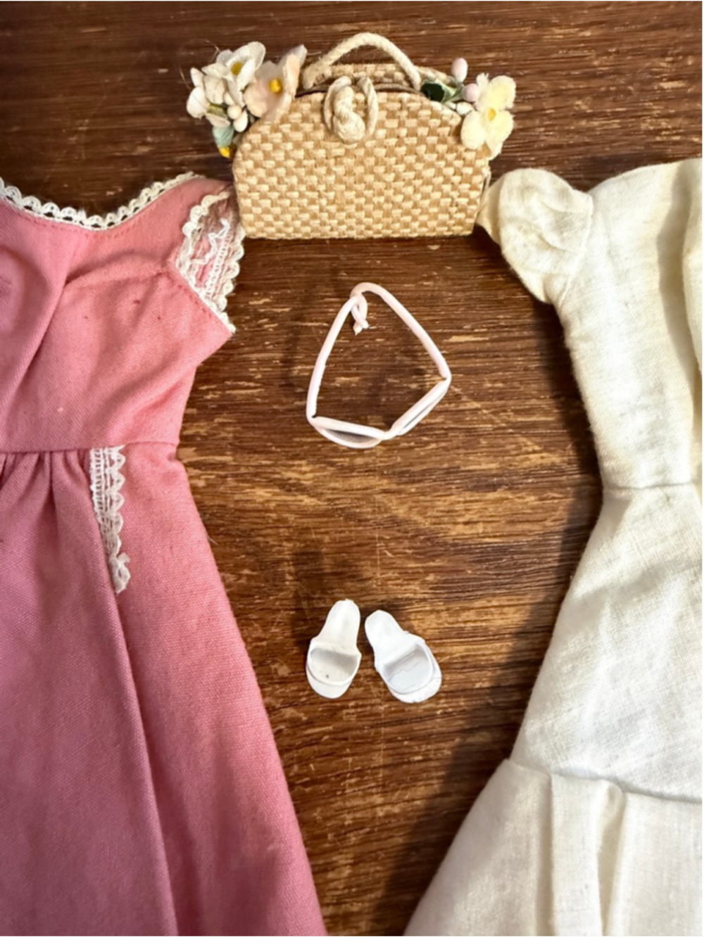 Vintage Barbie Tagged Pink Dress Lot Shoes Glasses Purse Petticoat Doll Clothes